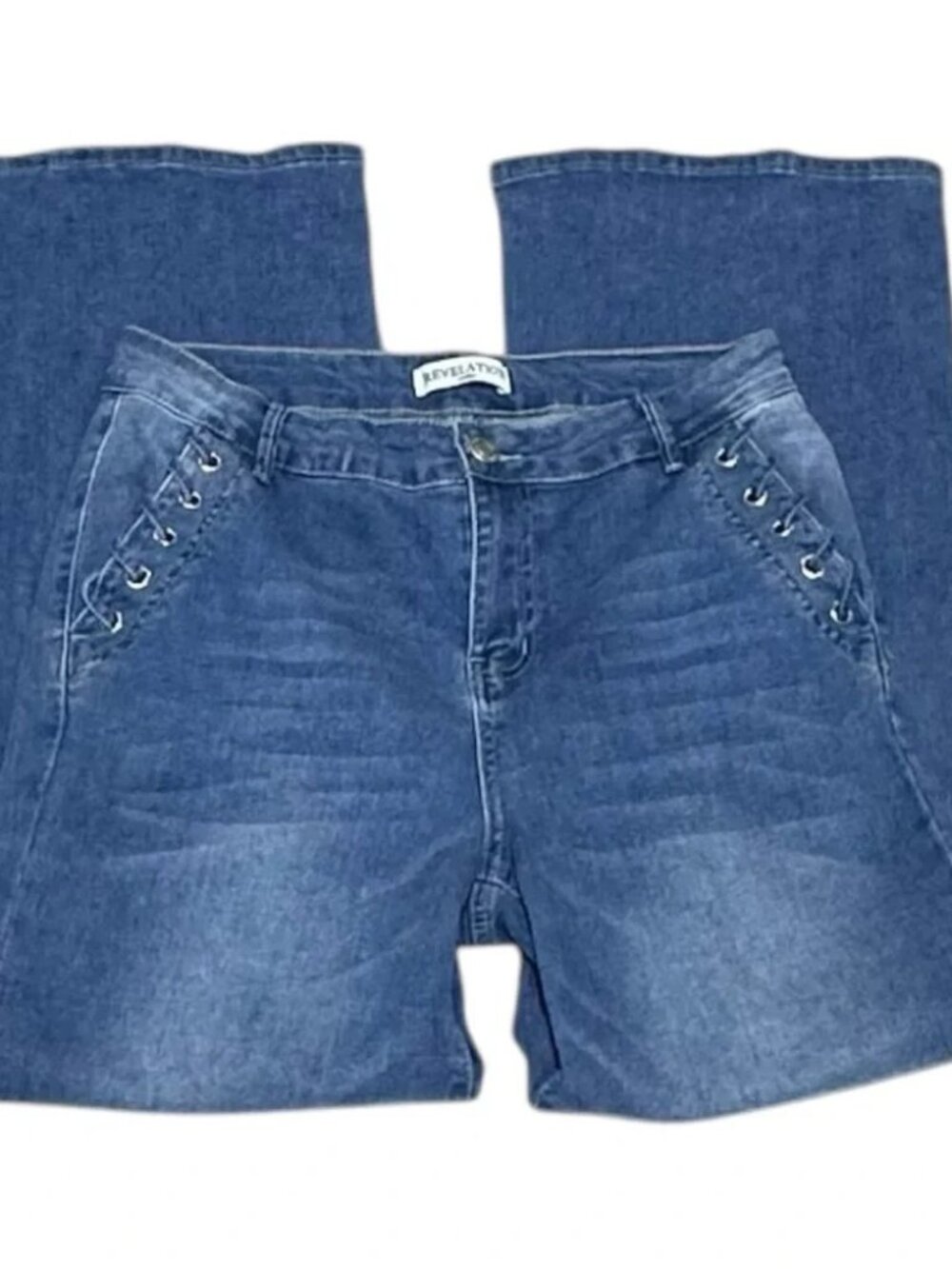 Revelation Women’s Denim Wide Leg Jeans Grommet Detail Size 10 - Picture 3 of 14